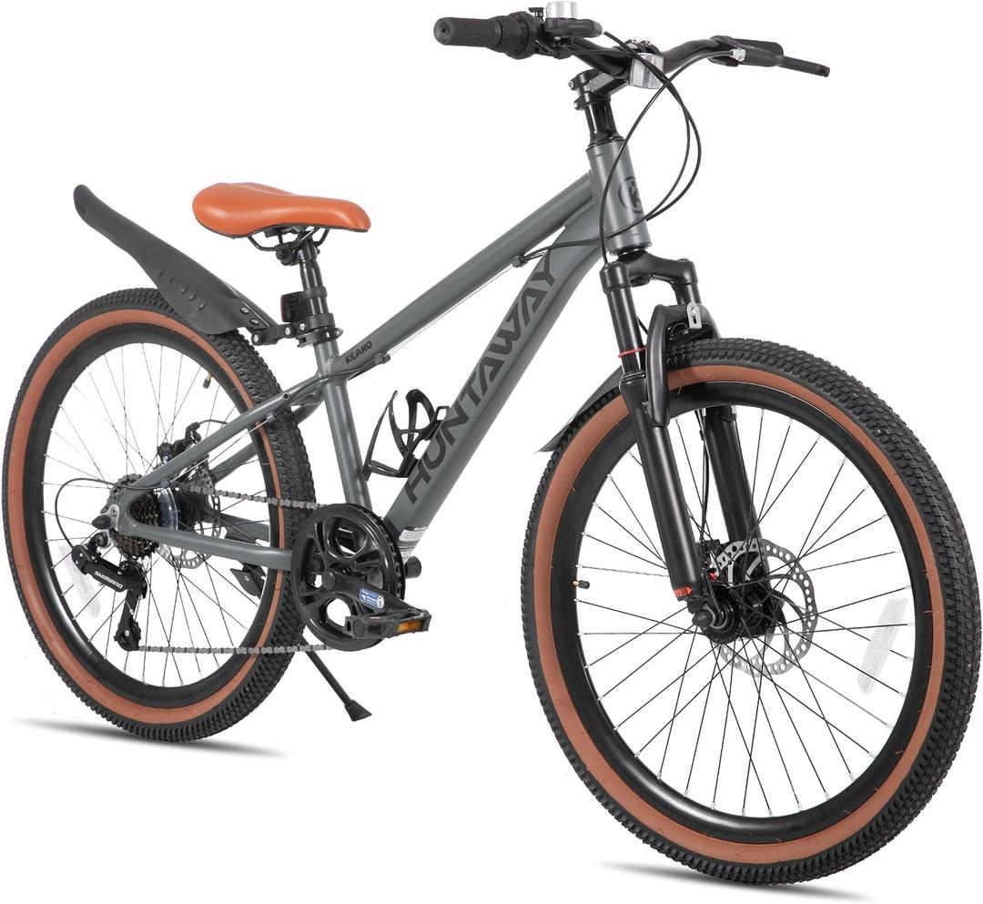 KEANO Huntaway 24 Inch Kids Bike for Boys & Girls Ages 8-12 Years 24" Hardtail Mountain Bike for Kids with Aluminum Frame and 7-Speed Drivetrain 24 inch Bicycle Grey