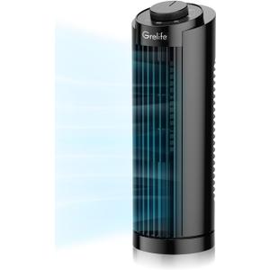 Grelife Tower Fan, Mechanical Controls, 3 Speed Settings, 90 Oscillation - 13 Inch, Quiet, Space-Saving, Bladeless Cooling, Portable Desk Fan for Bedroom, Home, and Office