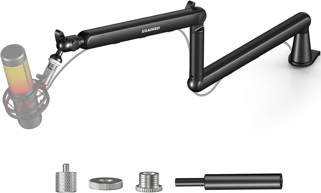 Microphone Arm,Aokeo AK-55 Desk Low Profile Adjustable Mic Boom Arm Stand,Suitable For Blue Yeti,Snowball iCE, HyperX QuadCast,SoloCast,Elgato Wave,Etc (Black)