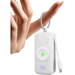 INIU 3-in-1 Portable Charger, Small 5000mah Power Bank with Built-in USB C Cable and Watch Charger, 20W PD Fast Charging Battery Pack, Travel Charger for iPhone 16 15, Apple Watch, etc (White)