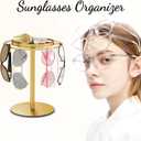 LSK Metal Sunglasses Organizer, Glasses Holder Stand with Storgae Tray, Eyeglasses Holder with Anti-Slip Pads for Tabletop, Desk, Dresser, Gold