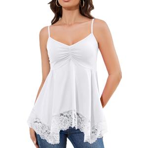 TAIPOVE Lace Camisole Tops for Women Peplum Spaghetti Strap Tank Baby Doll V Neck Sleeveless Cami Going Out Shirts (Large, White)