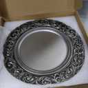 Antique Silver Charger Plates Embossed Rim, 13 Inch Dinner Plate Chargers Round Server Ware. Set of 6 Plastic Charger for Dinner, Wedding, Elegant Tableware Decor, Silver