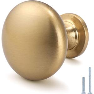 Solid Brass Cabinet Knobs 15 Pack, Brushed Gold Drawer Knobs, Antique Brass Dresser Knobs, Warm Gold Kitchen Furniture Hardware, Diameter 1-1/5"
