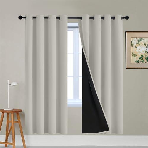 Yakamok Cream Beige 100% Blackout Curtains, Thermal Insulated Total Blackout Drapes for Bedroom, Heat Blocking Window Curtains for Living Room(52Wx72L, 2 Panels)