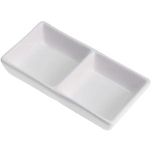 Kichvoe Divided Ceramic Dish 2 Compartment Appetizer Plates Soy Dipping Sauce Dishes Charcuterie Bowls Snack Platter for Soy Vinegar Ketchup BBQ Sauce Side Dishes White