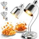 PYY Food Heat Lamp - [2 Bulbs Included] 500W Fast-Heating 2-Head Food Warmer Light, ETL-Certified Heat Lamp for Food, Stainless Steel Heavy Base for Restaurant, Catering, Buffet (Polished Sliver)