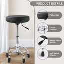 Adjustable Rolling Stool with Wheels Heavy Duty 500lb Round Rolling Stool with Footrest, Patent Leather Drafting Stool Chair with Wheels Work Spa Salon Seat, Black, 22.44 in x 22.44 in x 10.23 in