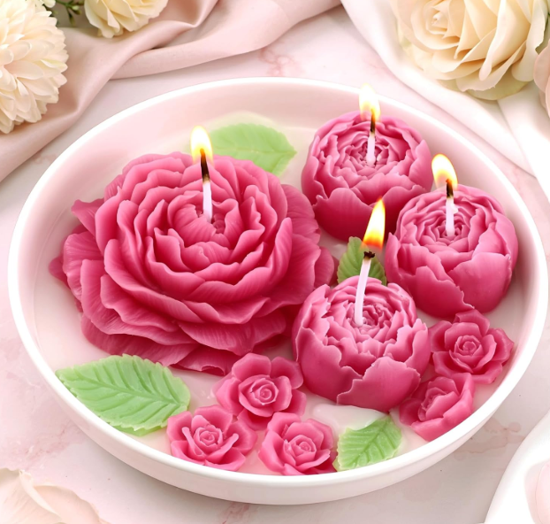MTLEE Peony Flower Shape Candles for Women 4 Wick Soy Wax Decorative for Mom Gift Handmade Aesthetic Scented Floral Candle for Bedroom Home Wedding Mother's Day Friends Family