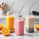 12 oz Glass Juice Bottles with Lids 6 Pack | Reusable & Leakproof Juicing Jars with Airtight & Sipping Lids, Straws & Brushes for Travel, Office, Home, Gym