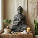 Sculptures Buddha Statue, Garden Statues 23.6 Inch Tall, Large Magnesium Oxide Buddha Sculpture Indoor & Outdoor, Statue for Home Decor Yard Porch Patio, Dark Gray with Gold Accents