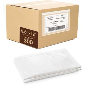 300 Pack, Shipping Label Sleeves - 3.12 Mil Premium Clear 9.5'' x 12'' Strong Adhesive Back Envelopes for Secure Package Labelling Fit for 8.5'' x 11'' Letter Size Paper, WaterProof and Durable