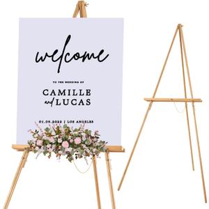 Falling in Art 65" A-Frame Tripod Easel Stand, Wooden Display Easel with Adjustable Canvas Holder, Floor Easel for Wedding Signs, Posters, Paintings, Artwork(Natural)