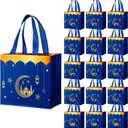 Resurhang 16 Pcs Eid Al Adha Party Reusable Gift Bags with Handles, Muslim Treat Non Woven Ramadan Goodie Bags for Eid Al Adha Muslim Party Supplies(Blue)