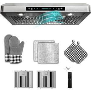 30 inch Under Cabinet Range Hood 900 CFM, Stainless Steel | Gesture/Touch/Remote Control, 4-Speed Fan, Ducted Ventilation, LED Lights, Dishwasher Safe Filters