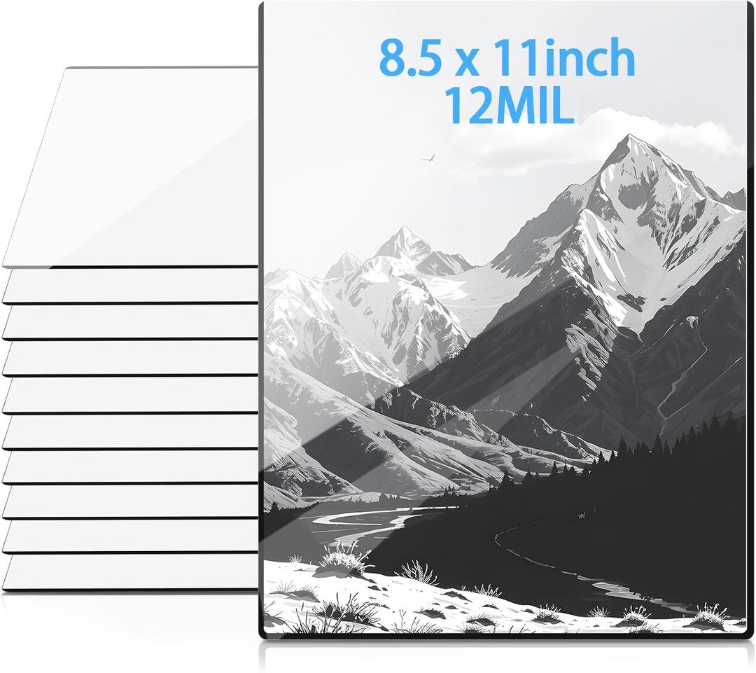12 Packs 8.5" x 11" Rigid Print Protectors Black Rim Clear Plastic Page Sleeves Holder Sheet Protector for Photos Documents Birth Certificate Contract