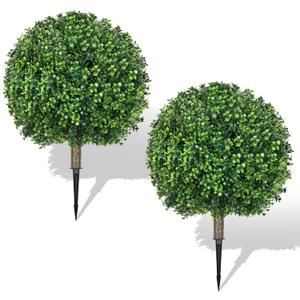 25.6" Artificial Boxwood Topiary Ball Trees: 2 Pack Fake Shrubs with Spike  UV Resistant & Fade Resistant Faux Bushes, Evergreen Artificial Plants for Outdoor Indoor Front Porch Garden