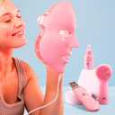 LED Face Mask Light Therapy Premium Spa Kit (4 Pcs) - With Ultrasonic Scrubber, Ultrasonic Brush & Green Tea Serum - 7 Colors (Blue & Red) Light Therapy Mask -Spa Light Therapy Facial For Rejuvenation