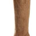 iiimmu Cowgirl Boots Women Knee High Boots Pointed Toe and Block Heel Cowboy Suede and Faux Leather Boots with Embroidered (9.5, Light Brown)