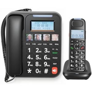 ORNIN D2015 DECT 6.0 Expandable Corded/Cordless Phone System with Answering Machine, Caller ID, Big Buttons, Speakerphone, Audio Assist - Home & Small Business