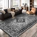 Yancorp 6'x9' Large Area Rug for Livingroom Non Slip Big Black and White Rug Washable Area Rug for Bedroom Ultra Soft Foldable, Vintage Carpet Stain Resistant Rugs Black Grey