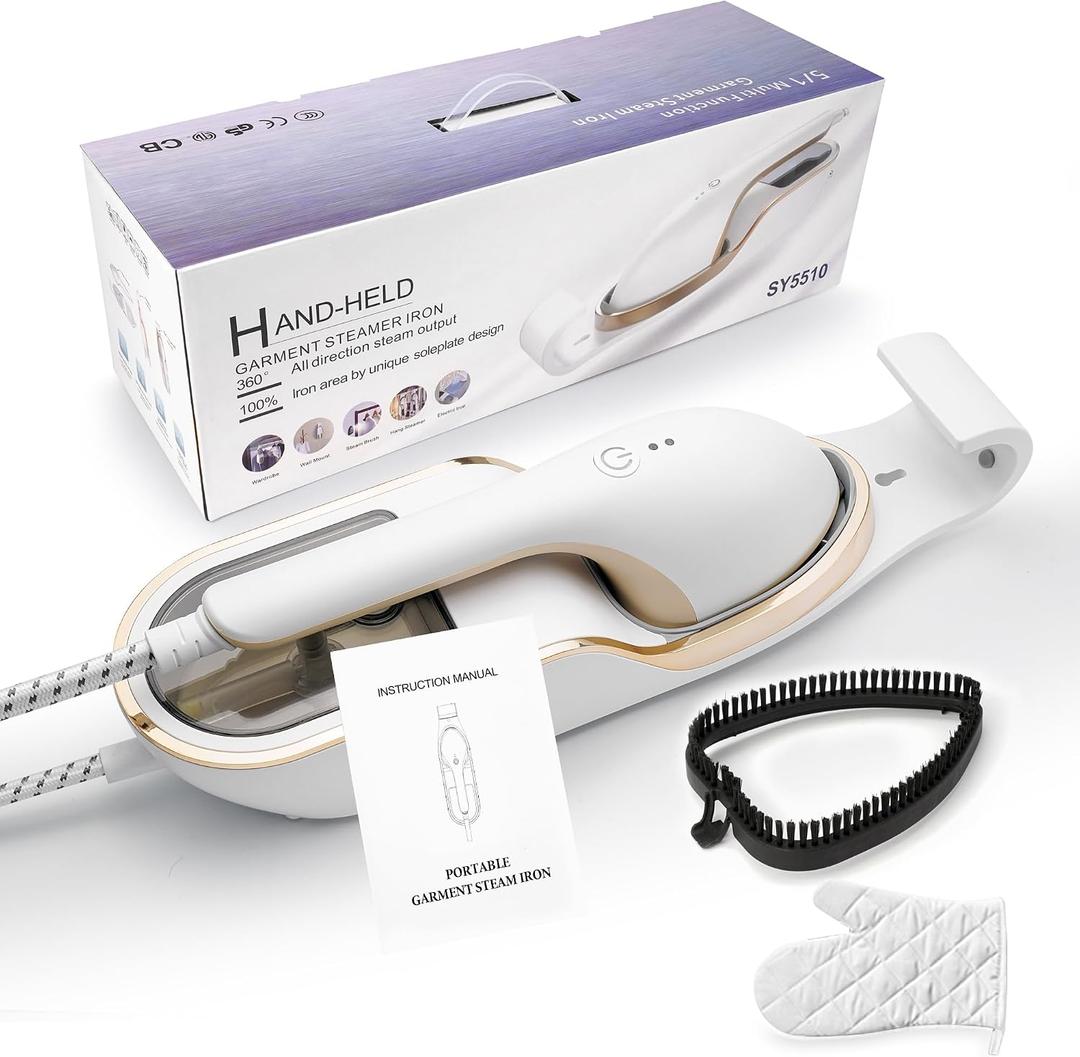 Professional 3-in-1 Garment Steamer & Iron, 1500W with Leak-Proof Tech, 30s Heat-Up, Large 330ml Tank, Includes Heat-Resistant Glove & Brush (For Home & Closet, 120V)