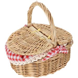 1pc Picnic Basket Vegetable Basket Bowl Rattan Bowl Round Rattan Basket Dinner Table Decor Storage Basket with Flower Basket Storage Baskets Food Basket Snack Child to Weave Wicker (26x18x15cm, Assorted Color 1)