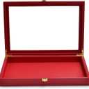 Oirlv Premium Red Leather Jewelry Tray with Acrylic Lid Jewelry Organizer Case Showcase Jewelry Display Organizer Box (Flat)