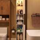 HAIOOU 67" Tall Bathroom Storage Cabinet with Light,11.8"W Narrow Bathroom Cabinet with Adjustable Glass Shelves,Slim Freestanding Cabinet for Small Spaces,Skinny Cabinet for Kitchen,Living Room white, 11.8"W*11.8"D*66.9"H