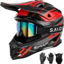 SPARK Adult Motocross Helmet Dirt Bike Helmets Full Face Motorcycle Off-Road Mountain E-Bike BMX MX ATV Helmet (with Gloves Goggles Mask) 4Pcs Set, DOT Certified (Red Rocket, X-Large)