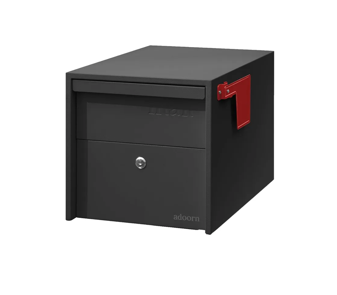 Adoorn Lockable Post Mount Mailbox | Small (Black), Size 12 x 12 x 18.5 (HxWxD) Anti-Theft Locking Mailbox with 2 Keys, Modern Mailbox with Flag, Weatherproof Mailboxes for Outside