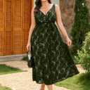 RWJ Women's Plus Size Wedding Guest Dress 2026 Floral Lace Wrap V Neck Sleeveless Formal Cocktail Party Maxi Dresses Sexy Elegant Evening Prom Summer Smocked Olive Green 3X-Large