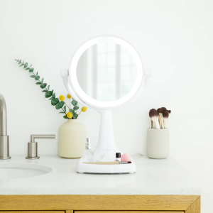 Zadro 11" W Max Bright Fluorescent Lighted Makeup Mirror with Magnification 10X/1X Swivel Head Tray Makeup Light Mirror, White