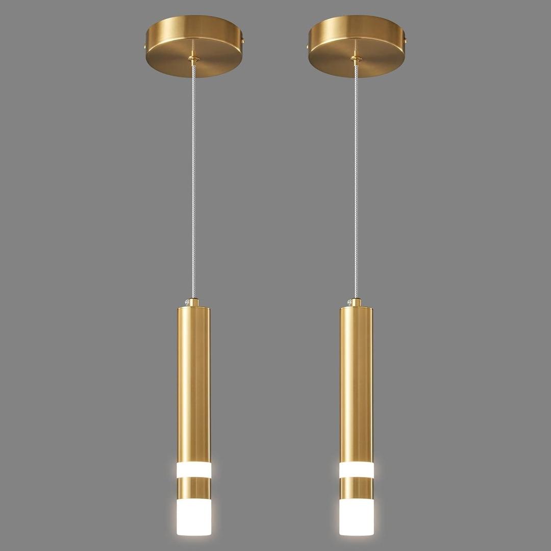Modern Pendant Light Kitchen Fixture Dimmable LED Gold Mini Pendant Lighting fo Kitchen Island Bedroom Bedside Table Small Pendant Lights (2-Pack)
