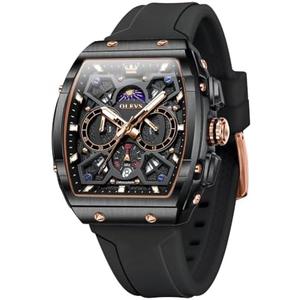 OLEVS Watch Men Luxury Casual Square Skeleton Chronograph Watches
