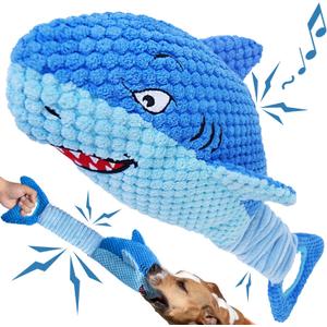 LEGEND SANDY Squeaky Dog Toys for Large Dogs Interactive Plush Shark Toy with Crinkle & Tug of War Tail, Puppy Chew Toys for Small Medium Large Breeds