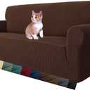 MAXIJIN Super Stretch Couch Cover for 3 Cushion Couch, 1-Piece Universal Sofa Covers Living Room Jacquard Spandex Furniture Protector Dogs Pet Friendly Fitted (Large, Coffee)