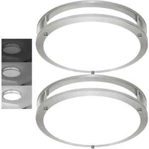 2 Pack 36W Ceiling Light Fixture Brushed Nickel, 13in LED Ceiling Light, Flush Mount Light Fixture No Flicker, 5000K Ceiling Lights for Bedroom Bathroom Stairwell Kitchen Super Bright 3600 LM (13inch 2pack, Silver)
