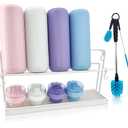 Bottle Drying Rack for Kitchen Countertop - Two-Tier for Water Bottles and Tumblers, Space-Saving Storage Stand with Drainage Tray, Includes Water Bottle Drying Rack Brush Cleaning Set (White)