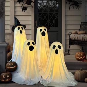 4 Packs Halloween Ghost Decor Light up Ghost Kit Outdoor Indoor Spooky Halloween Party Decorations for Garden Lawn Front Porch with Easy to Assemble Halloween Decorations