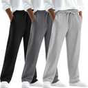 3 Pack Boy's Baggy Sweatpants Thin Straight Leg Open Bottom Athletic Pants Spring Drawstring Joggers with Pockets (Large, Light Gray, Dark Gray, Black)