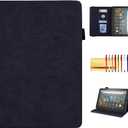 Case for Amazon Fire HD 8 2024 2022 2020/8 Plus 12th 10th Gen, Techcircle Mandala Embossed PU Leather Folio Stand Soft TPU Back Cover Slim Lightweight Elastic Band Protective Case w/Card Slots, Black