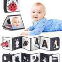 High Contrast Black and White Baby Toys for Newborn 0-6 Months  Contrast Cards & Sensory Baby Book with Mirror  Tummy Time Infant Toys for Visual Stimulation, Early Learning & Brain Development
