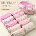 Paterr 10 Pcs Quilted Makeup Bag Bulk Cotton Floral Cosmetic Bag Women Girls Bridesmaid Gifts Cute Makeup Pouch Coquette Aesthetic Travel Toiletry Organizer(Pink Bow,6.30 x 3.94 Inches)