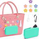 4 x Silicone Phone Holder, Insert Charm Carabiner Keychain for Bogg Bag, Compatible with Bogg Beach Tote Bag (Green)