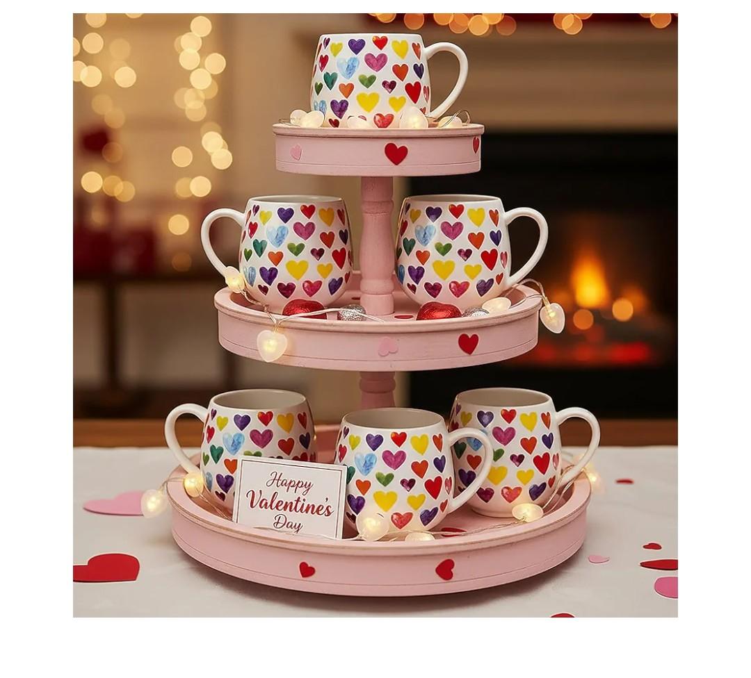 Layhit 6 Pcs Valentine's Day Coffee Mugs 12 oz Valentine Ceramic Mugs Bulk Cute Couple Cups Set for Anniversary Wedding Engagement Birthday Couple Gifts Mom Girlfriend (Heart)