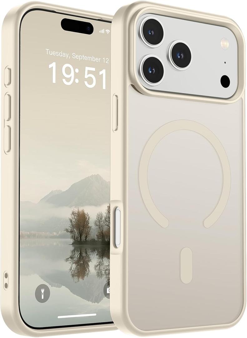 SUPFINE Magnetic for iPhone 17 Pro Max Case (Compatible with MagSafe)(Military Grade Drop Protection) Translucent Matte Shockproof with Anti-Fingerprint Phone Cover 2025,Antique White