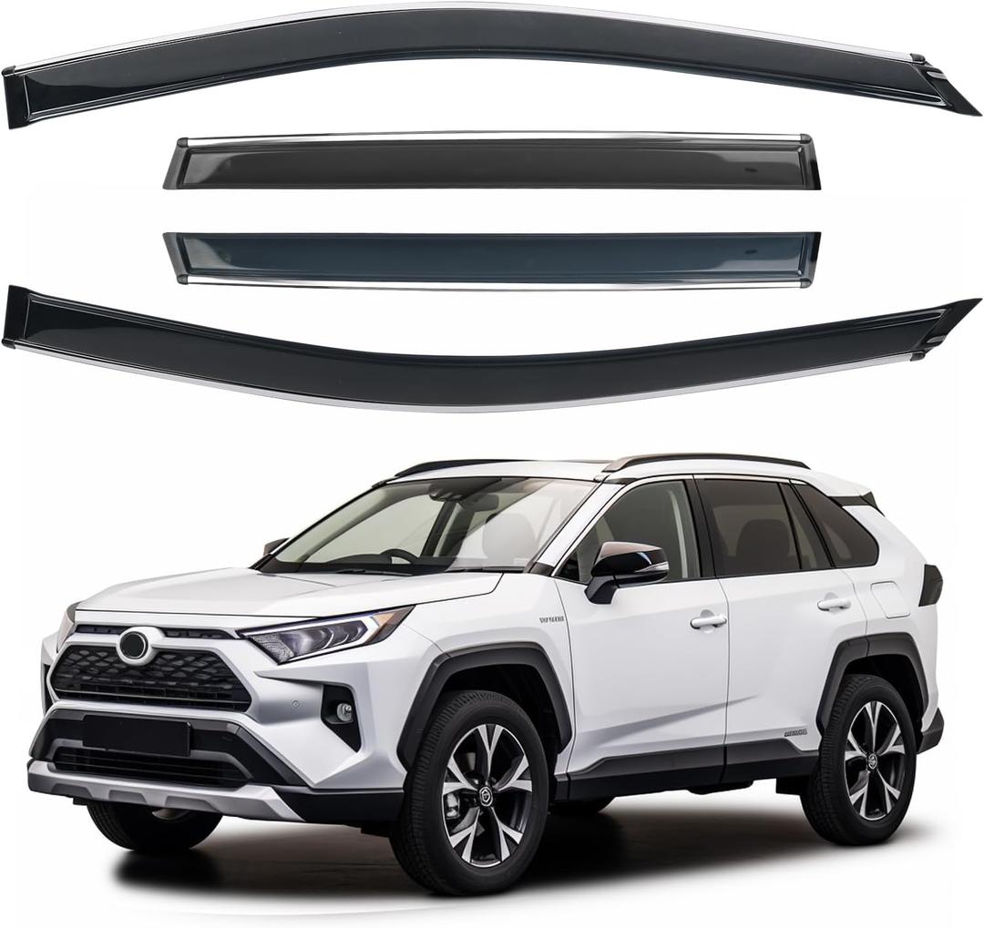 Side Window Visor 4 Piece Set for Toyota RAV4 2019 2020 2021 2022 2023 2024 Safe RAIN Out-Channel Guard Deflector Window Deflectors Vent Deflectors (for RAV4 19-24 4-Piece Set Chrome)