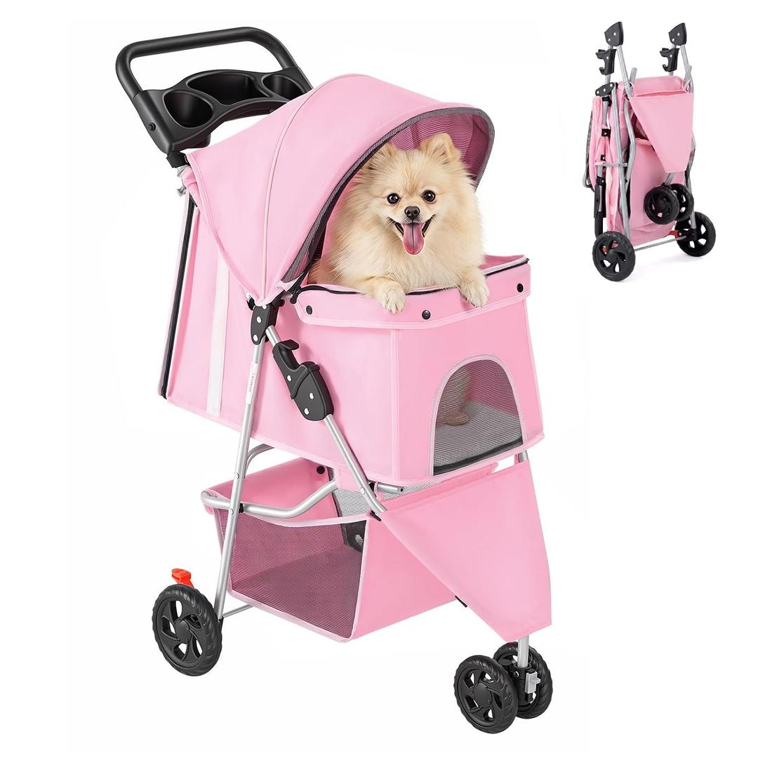 DUMOS 3 Wheels Pet Stroller for Small Dogs and Cats, Foldable
