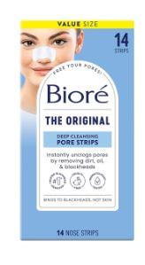 Biore Original Blackhead Remover Strips, Deep Cleansing Nose Strips With Instant Pore Unclogging, 14 Count